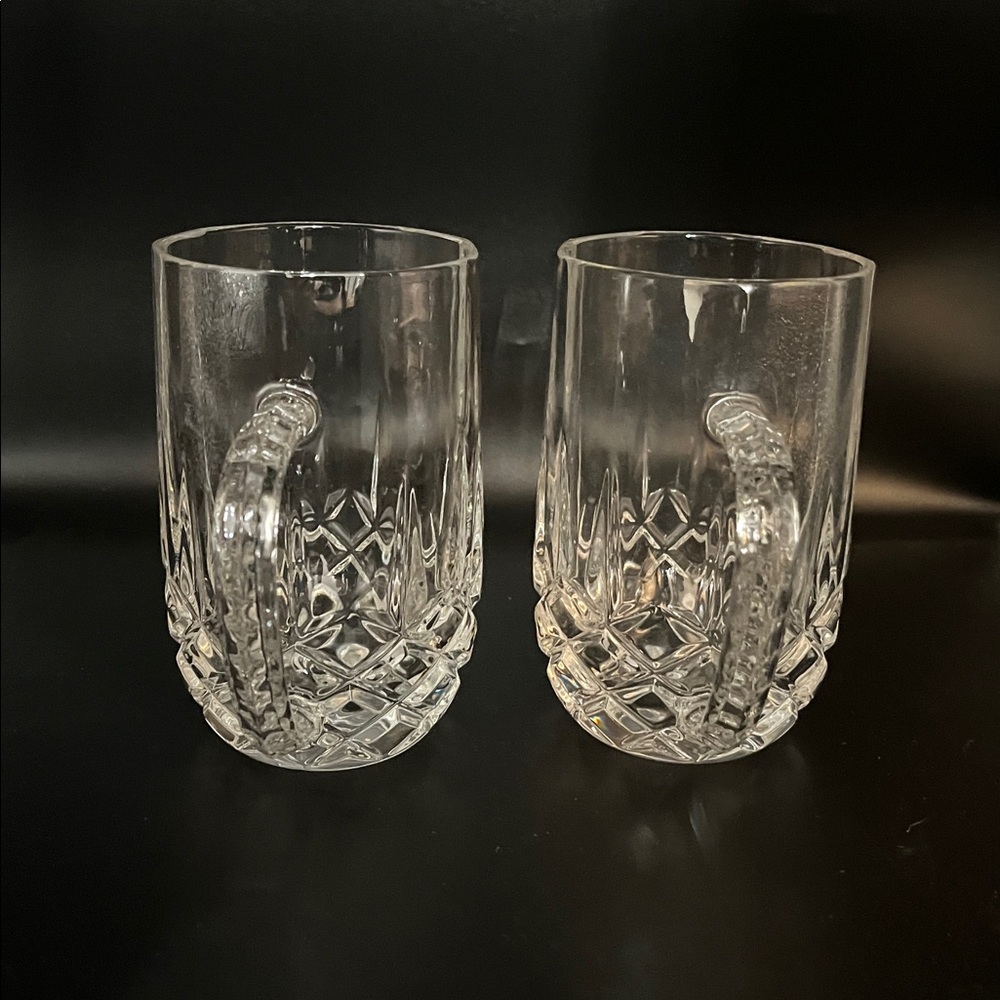 2 Cristal D'Arques Longchamp Diamax, Heavy Crystal Handled Beer Mugs - Picture 10 of 12